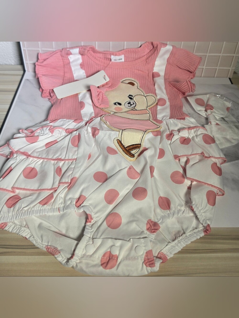 Pink Polka Dot Teddy Romper - Kids One Piece
